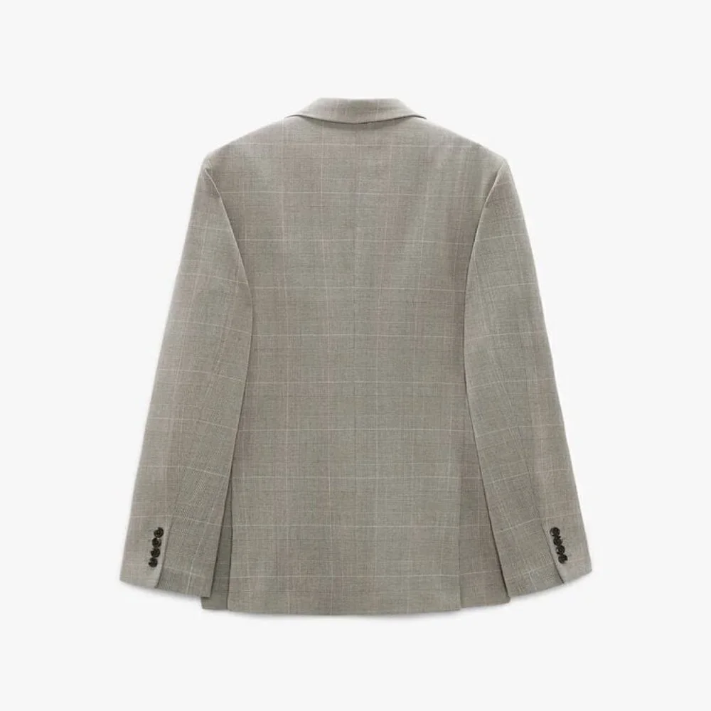 ZARA CHECKED SUIT JACKET BEIGE SIZE 40 | 4259/744/986